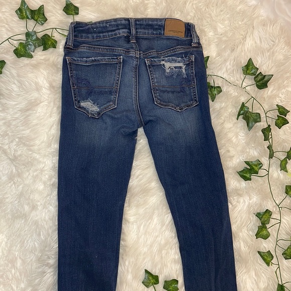 AMERICAN EAGLE SUPER STRETCH DESTRUCTED JEGGING • SIZE 0 LONG • DARK WASH - Picture 11 of 11